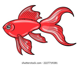 Cartoon cute red fish. Isolated vector illustration on white background.