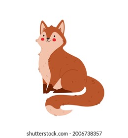 Cartoon cute red fox, isolated on white background. Poster for baby room. Childish print for nursery. Vector flat illustration.