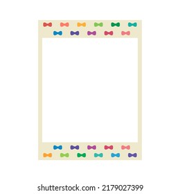 Cartoon cute retro instant photo frame. Modern design with yellow color base and bowknot pattern. Isolated on white background, flat design, vector, illustration, EPS10