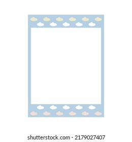 Cartoon cute retro instant photo frame. Modern design with blue color base and cloud pattern. Isolated on white background, flat design, vector, illustration, EPS10