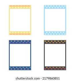 Cartoon cute retro instant photo frame set. Modern design collection. Design element with different pattern. Isolated on white background, flat design, vector, illustration, EPS10