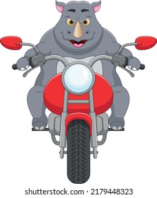 cartoon cute rhino riding a motorcycle