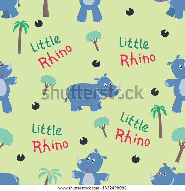 Cartoon cute rhino. seamless pattern,\
Childish texture in minimalistic style. Great for fabric, textile\
Vector Illustration