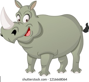 Cartoon Cute Rhino. Vector Illustration Of Funny Happy Rhinoceros.