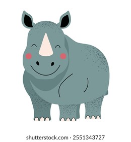 Dibujos animados lindos rinocerontes. Animales salvajes dibujados a mano. Rhino. Ilustración infantil. Estilo infantil 