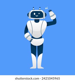 Cartoon cute robot, on a blue background