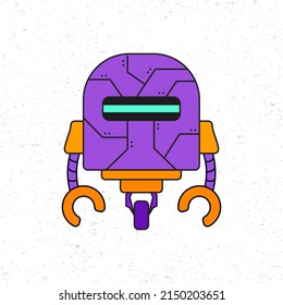 Cartoon cute robot vector icon illustration in purple color. Future science technology concept. Premium vector isolated in flat cartoon style. Suitable for icons, stickers, games and graphic elements.