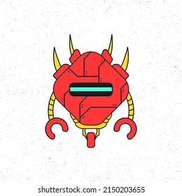 Cartoon cute robot vector icon illustration in red color. Future science technology concept. Premium vector isolated in flat cartoon style. Suitable for icons, stickers, games and graphic elements.