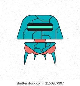 Cartoon cute robot vector icon illustration in green color. Future science technology concept. Premium vector isolated in flat cartoon style. Suitable for icons, stickers, games and graphic elements.