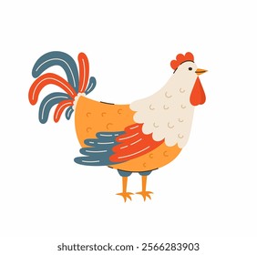 Cartoon cute rooster. Flat vector illustration.