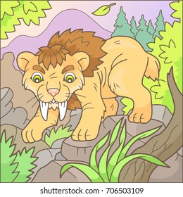 Cartoon cute saber-tooth tiger 