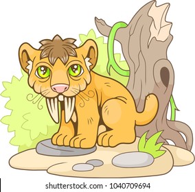 cartoon cute saber-toothed tiger, funny illustration
