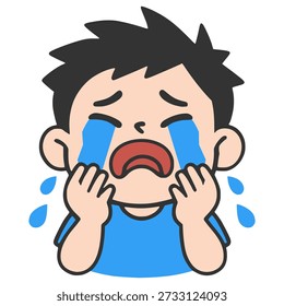 desenho animado bonito menino triste chorando triste emoção cor plana ilustração vetorial modelo design
