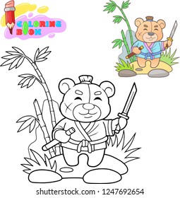cartoon cute samurai teddy bear coloring book funny illustration