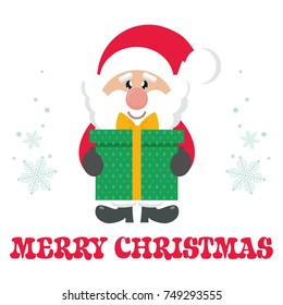 cartoon cute santa claus with gift and text
