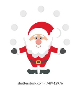 cartoon cute santa claus with snowball on a white background
