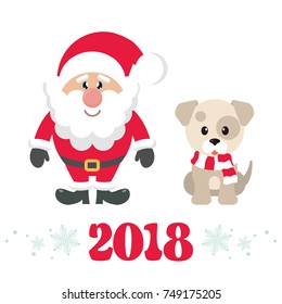 cartoon cute santa claus and winter dog with text vector