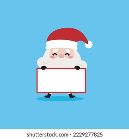 cartoon cute Santa Clauses and sign, Merry christmas and Happy new year on blue background Vector Illustration