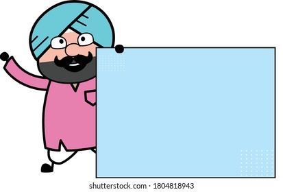 Cartoon Cute Sardar with Blank Banner