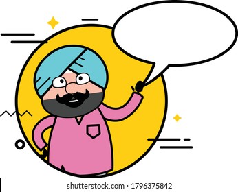 Cartoon Cute Sardar with Chat Bubble Character Design Illustration