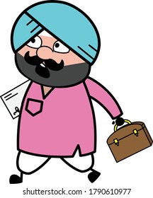 Cartoon Cute Sardar Going to Office