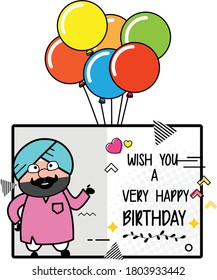 Cartoon Cute Sardar Happy Birthday Wishes