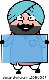 Cartoon Cute Sardar holding a glass banner