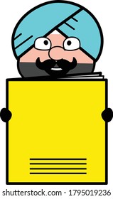 Cartoon Cute Sardar holding a paper banner Character Design Illustration