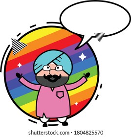 Caricatura Cute Sardar con fondo de arco iris