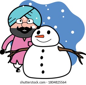 Cartoon Cute Sardar with snowman