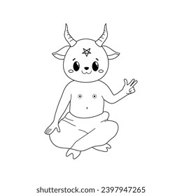 Cartoon cute satan, kawaii devil, lucifer, vector lineart  