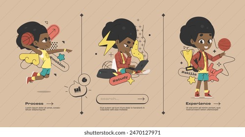 Cartoon Cute School Boy for Web Design. 3 Vertical Banners for ui