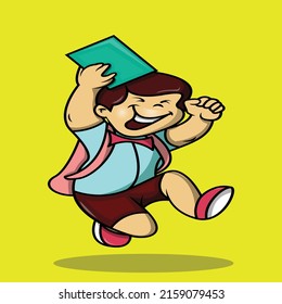 cartoon cute school student jumping happily holding a book back to school