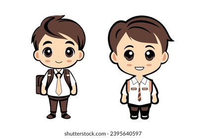 cartoon Cute schoolboy wearing white shirt isolated white background Vector illustration
