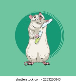 Cartoon cute scientist mouse on white background