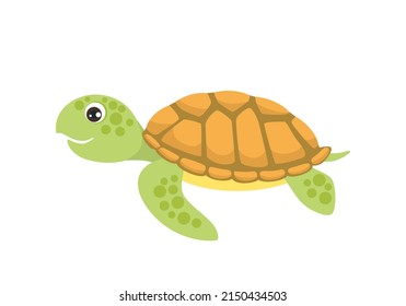 Cartoon cute sea turtle. Vector funny animal. Flat icon.