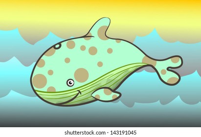 cartoon cute sea whale