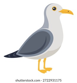 Gaivota fofa de desenhos animados. Ilustração isolada de vetor em um plano de fundo branco. Vista lateral	