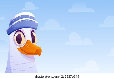 cartoon cute seagull on sky background