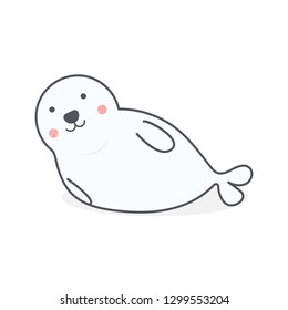 Cartoon cute seal on white background, Vector Illustration.