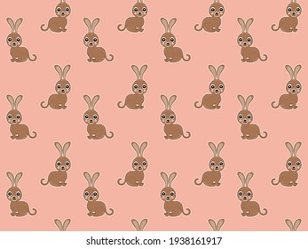 Cartoon cute seamless pattern of African bush hares with blushing, smiles, and white outlines on a pink background. Texture for printing on baby clothes, textile, fabric, wrapping paper. Vector.