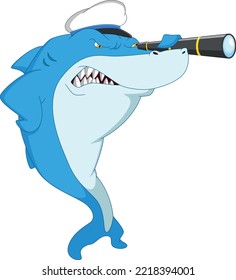 cartoon cute shark with telescope