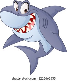 Cartoon cute shark. Vector illustration of funny happy animal.
