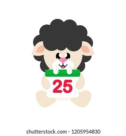 cartoon cute sheep black sitting with christmas calendar