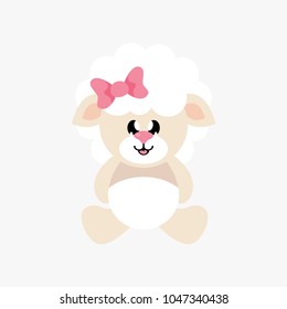 cartoon cute sheep girl sitting with bow