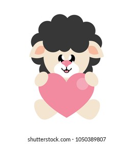 cartoon cute sheep sitting black with heart
