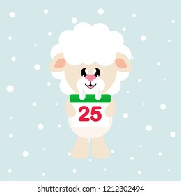cartoon cute sheep white with christmas calendar