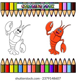 Cartoon cute shrimp waving for coloring book