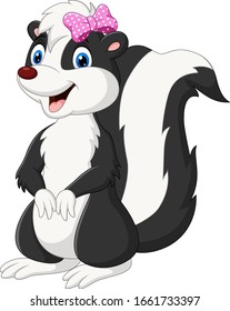 Cartoon cute skunk girl on white background 