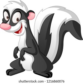 Cartoon cute skunk. Vector illustration of funny happy animal.
